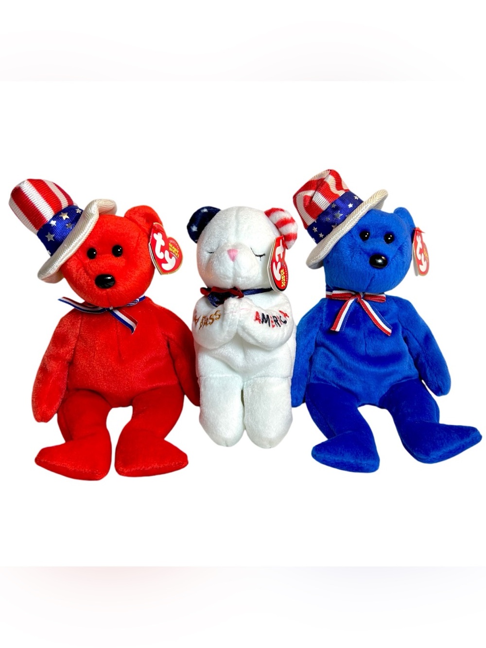 USA America Red White & Blue Patriotic Beanie Babies Bear Uncle Sam Blessings